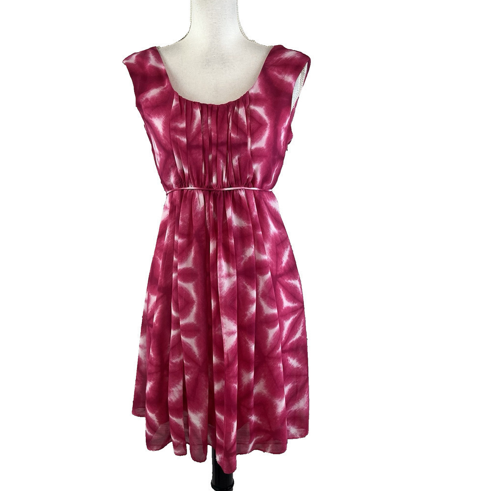 Calvin Klein Dress size 4 Pink White Sheer Flowing Pleating Knee Wedding Summer